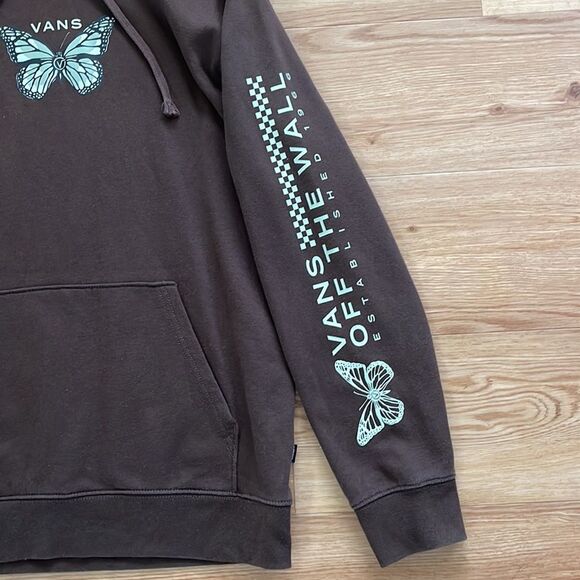 Vans Off The Wall Brown Hooded Butterfly Sweatshirt Women's Size Large - Picture 5 of 7